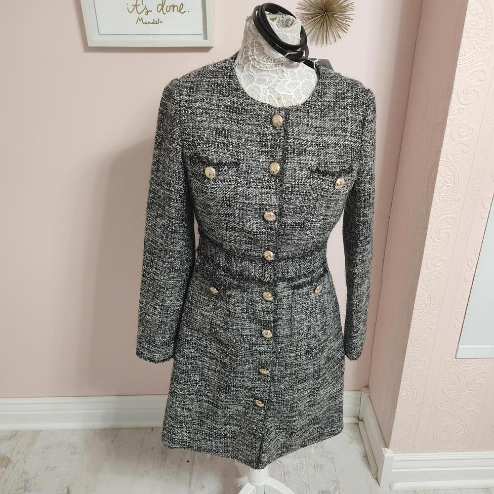 NWT GOELIA black white gold tweed long Blazer Jacket coat M 6